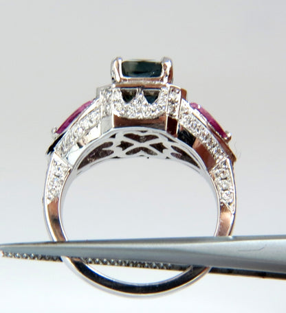 GIA CERTIFIED 6.19ct NATURAL NO HEAT GREEN BLUE SAPPHIRE DIAMONDS RING *v