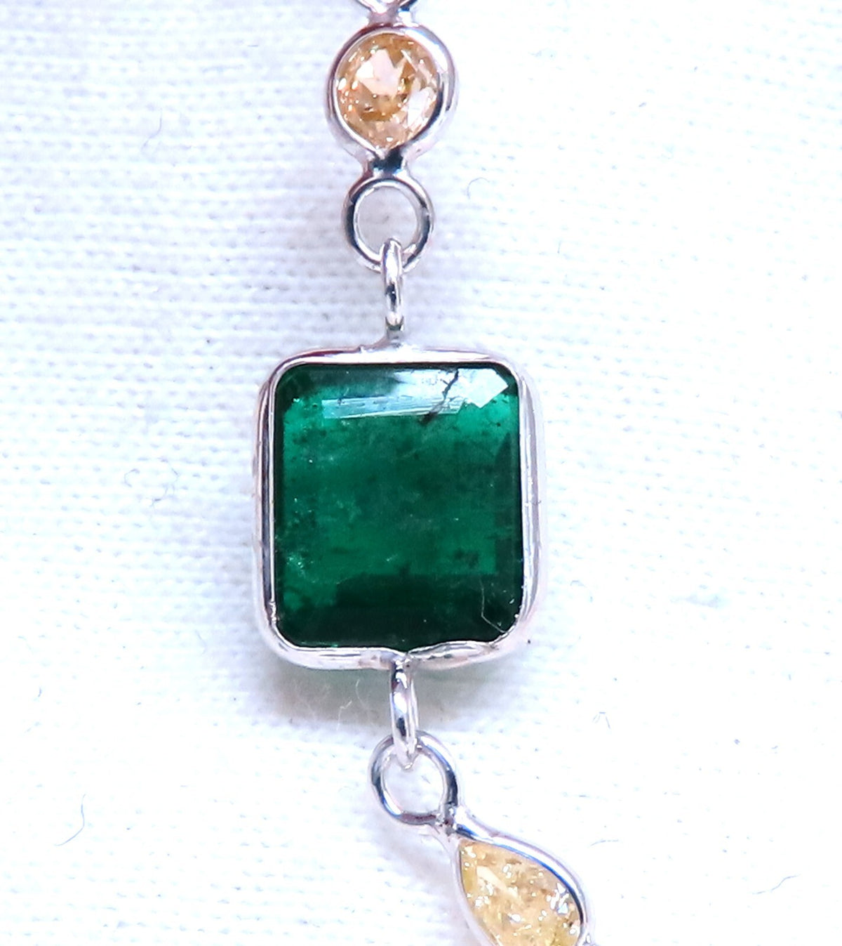 18.50ct. Natural Emeralds Diamonds Yard Necklace 14kt *v