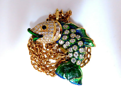 10.12ct Natural Sapphire Emerald & Diamonds Enamel Fish Pendant 18kt *v