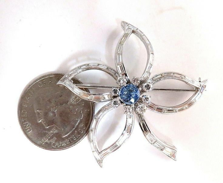 2.41ct Natural Sapphire Diamonds Platinum Brooch Platinum Baguette Ref 12326 *v