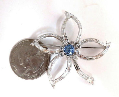 2.41ct Natural Sapphire Diamonds Platinum Brooch Platinum Baguette Ref 12326 *v