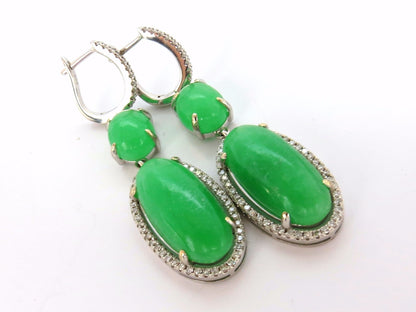 27.80ct GREEN QUARTZ DIAMOND DANGLE EARRINGS 14KT *v