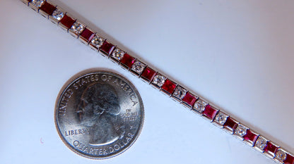 10.03ct Natural Ruby Diamonds Alternating Channel Line Bracelet 14kt *v