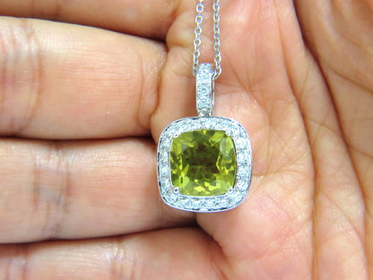 5.85ct natural cushion brilliant yellow quartz diamond pendant square halo *v