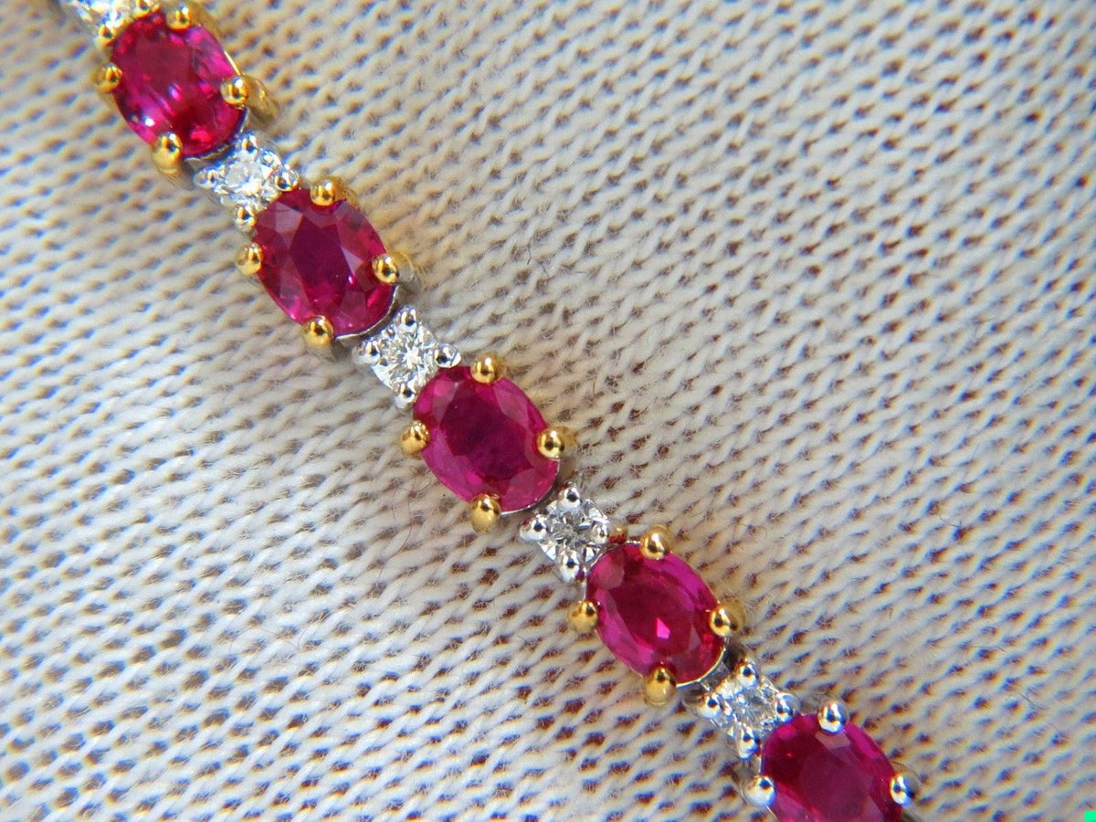 6.88ct bright red natural ruby diamond alternating tennis bracelet 14kt 10496 *v