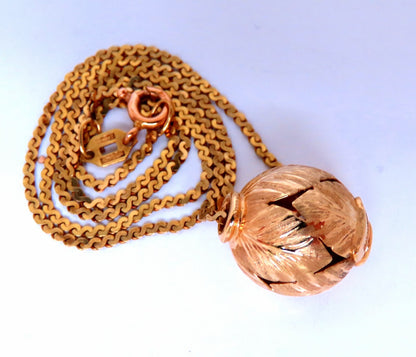 13mm Vintage Floral Gold Bead Necklace 14kt *v