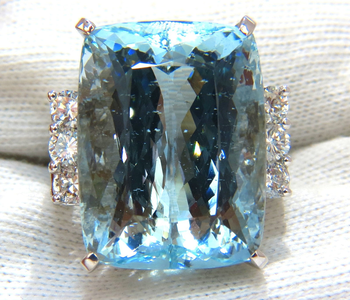 GIA CERTIFIED 39.10ct NATURAL CUSHION CUT AQUAMARINE DIAMONDS RING 14kt *v