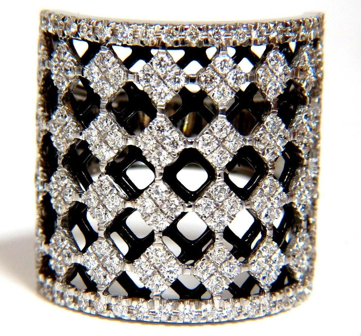 1.82CT NATURAL DIAMONDS BEAD SET SANDWICHED BLACK BAND RING 18KT 10042 *v