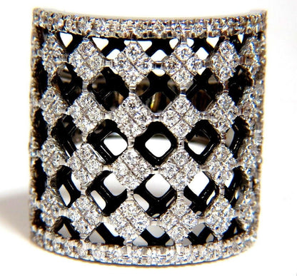 1.82CT NATURAL DIAMONDS BEAD SET SANDWICHED BLACK BAND RING 18KT 10042 *v