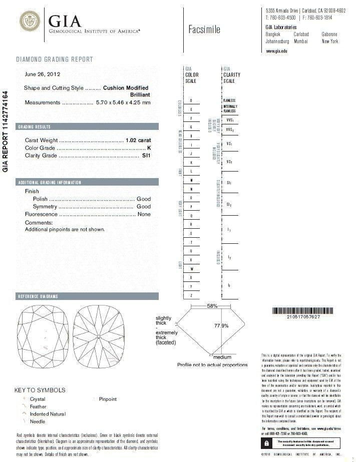 GIA Certified 1.20ct natural cushion cut diamonds ring 14kt 10024 *v