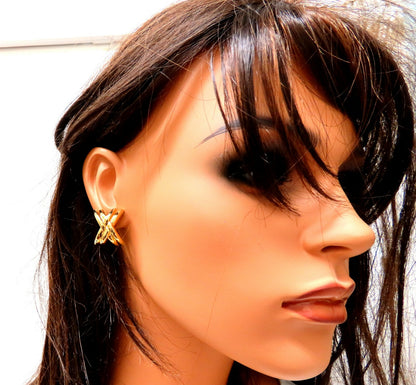 14kt Gold Raised X Clip Earrings *v
