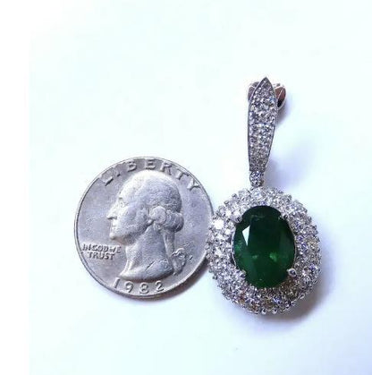 8.35ct Natural Oval Emeralds Diamond Dangle Earrings 18kt Halo Cluster 12643 *v