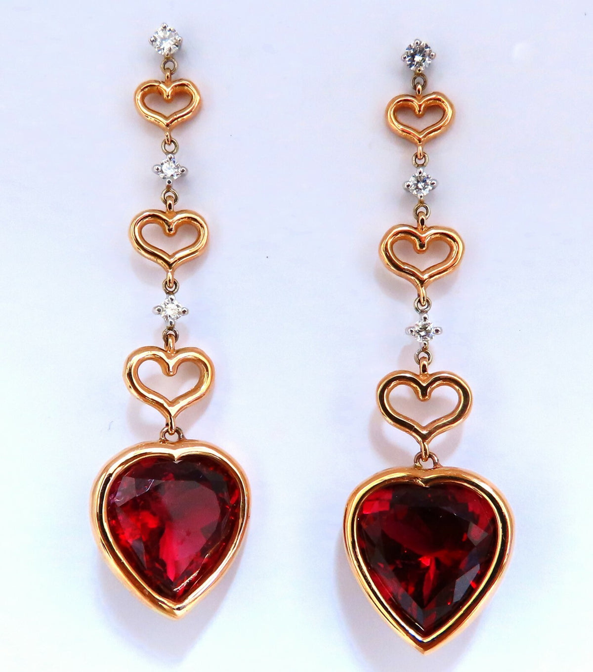 GIA Certified Natural Red Heart Tourmaline Diamonds Dangle Earrings 14k *v