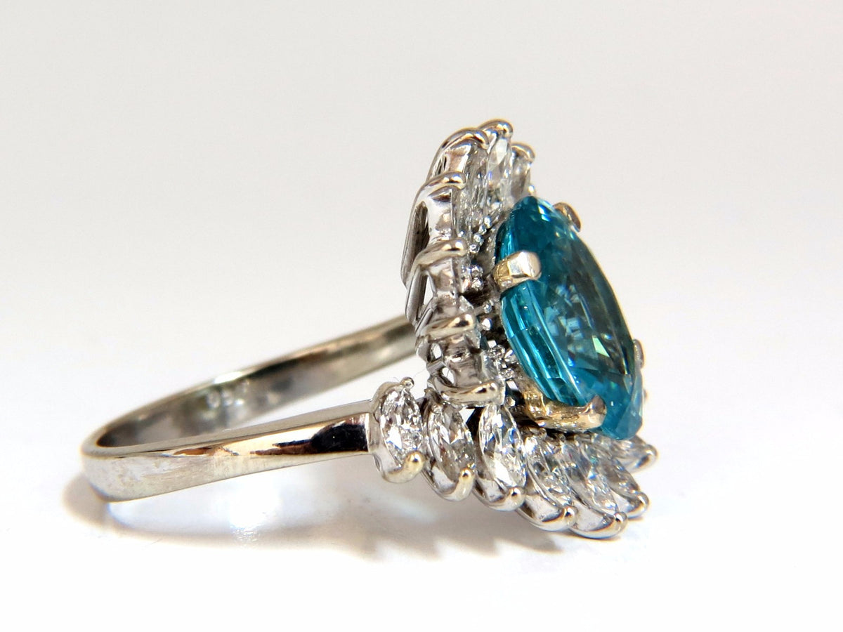 7.70ct Natural Indigo Blue zircon Diamonds Ring 18kt *v