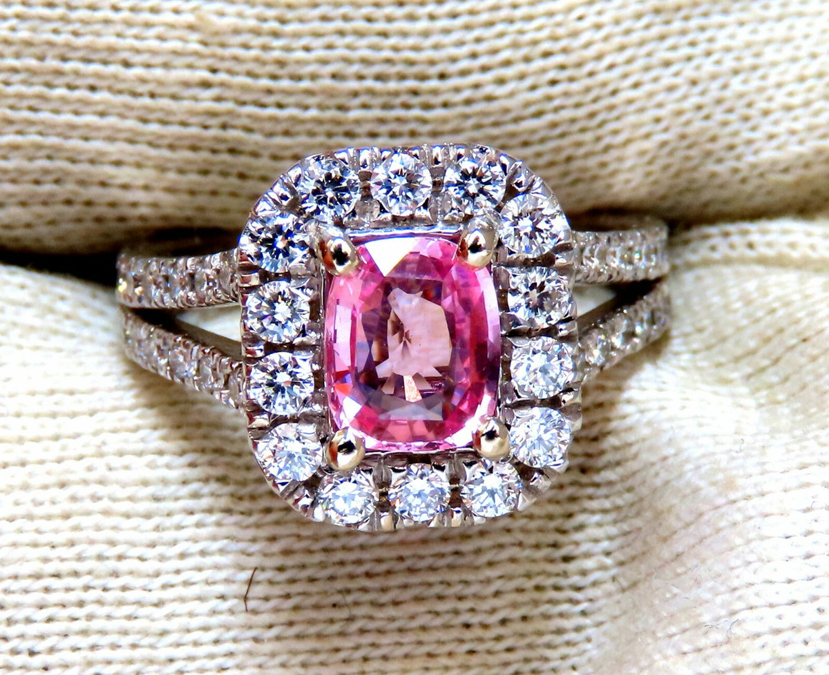 GIA Certified 1.14ct Natural Padparadscha Sapphire Diamonds Ring 14kt *v