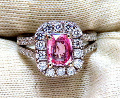 GIA Certified 1.14ct Natural Padparadscha Sapphire Diamonds Ring 14kt *v