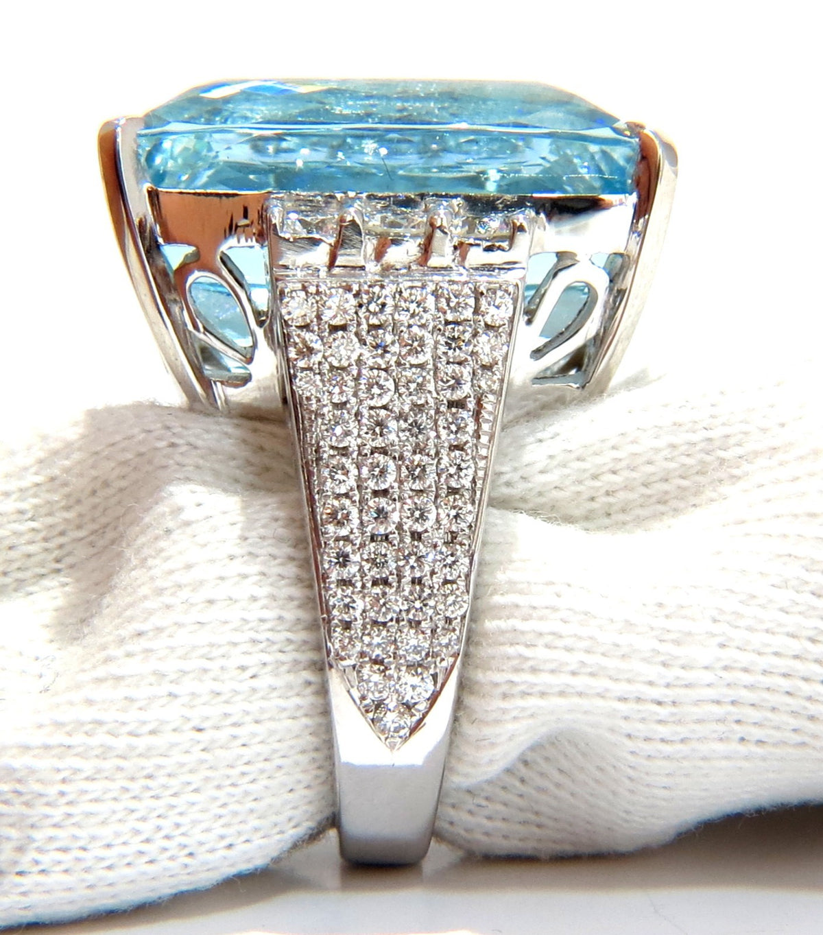 GIA CERTIFIED 39.10ct NATURAL CUSHION CUT AQUAMARINE DIAMONDS RING 14kt *v