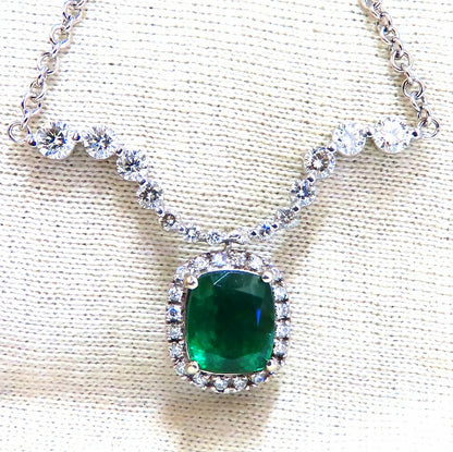 4.04ct Natural Emerald Diamonds Necklace 14kt Dangle *v