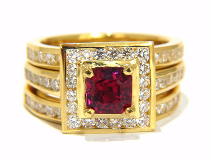 GIA Certified 1.51ct Asscher cut vivid red ruby 2.00ct diamonds ring 18kt *v
