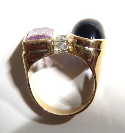 14.75ct Lab Sapphire diamonds ring vivid blue 14kt Kunzite *v