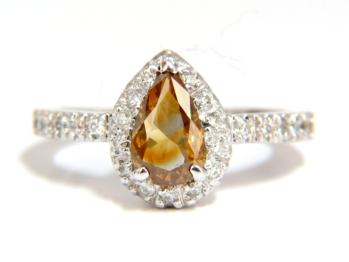 1.60ct. natural fancy color yellow brown diamonds halo ring 14kt *v