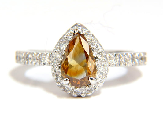 1.60ct. natural fancy color yellow brown diamonds halo ring 14kt *v