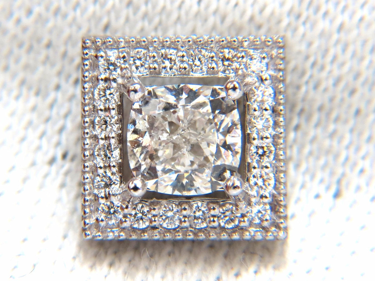 GIA Certified 1.00ct 1.01ct Square Halo Cushion cut diamond stud earrings 14k *v