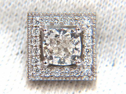 GIA Certified 1.00ct 1.01ct Square Halo Cushion cut diamond stud earrings 14k *v
