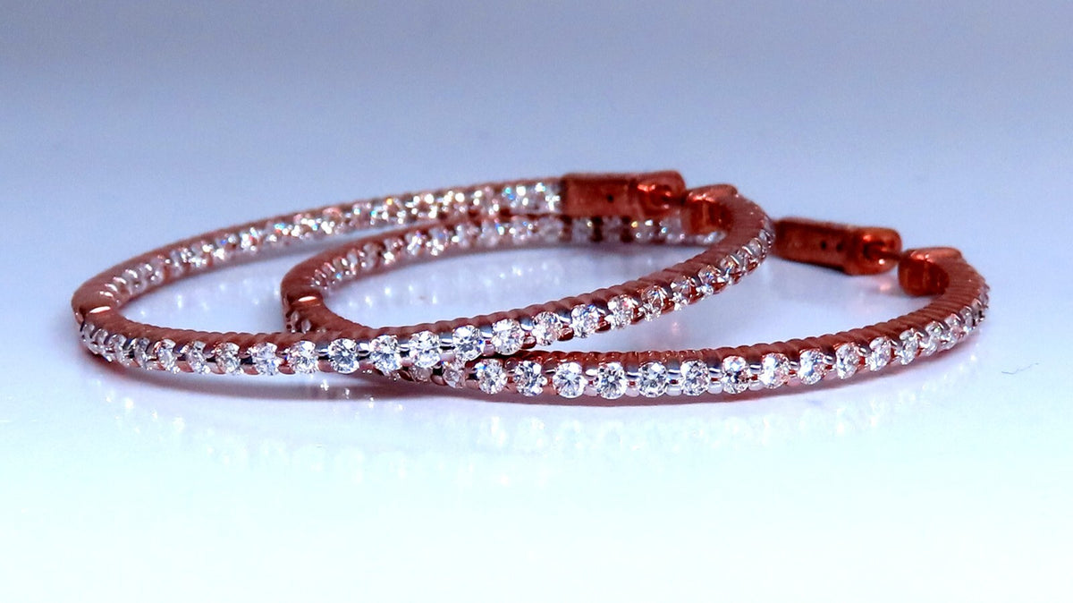 2.78ct Natural Round Diamond hoop earrings 14kt 1.7 inch single share prong *v