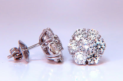 3.47ct. natural round diamond cluster earrings 14 karat floreta *v