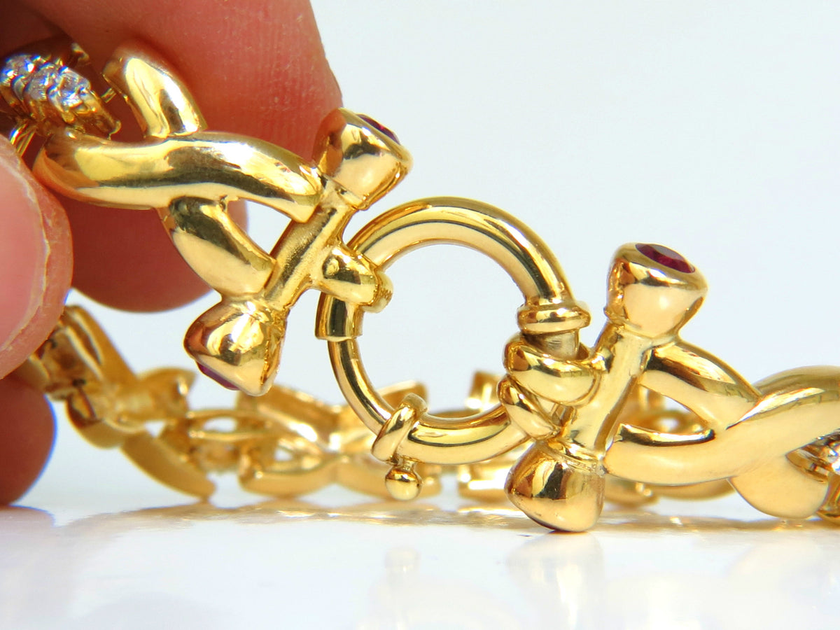 2.50CT NATURAL DIAMONDS RUBY TOGGLE "X" LINK BRACELET 14KT GOLD *v