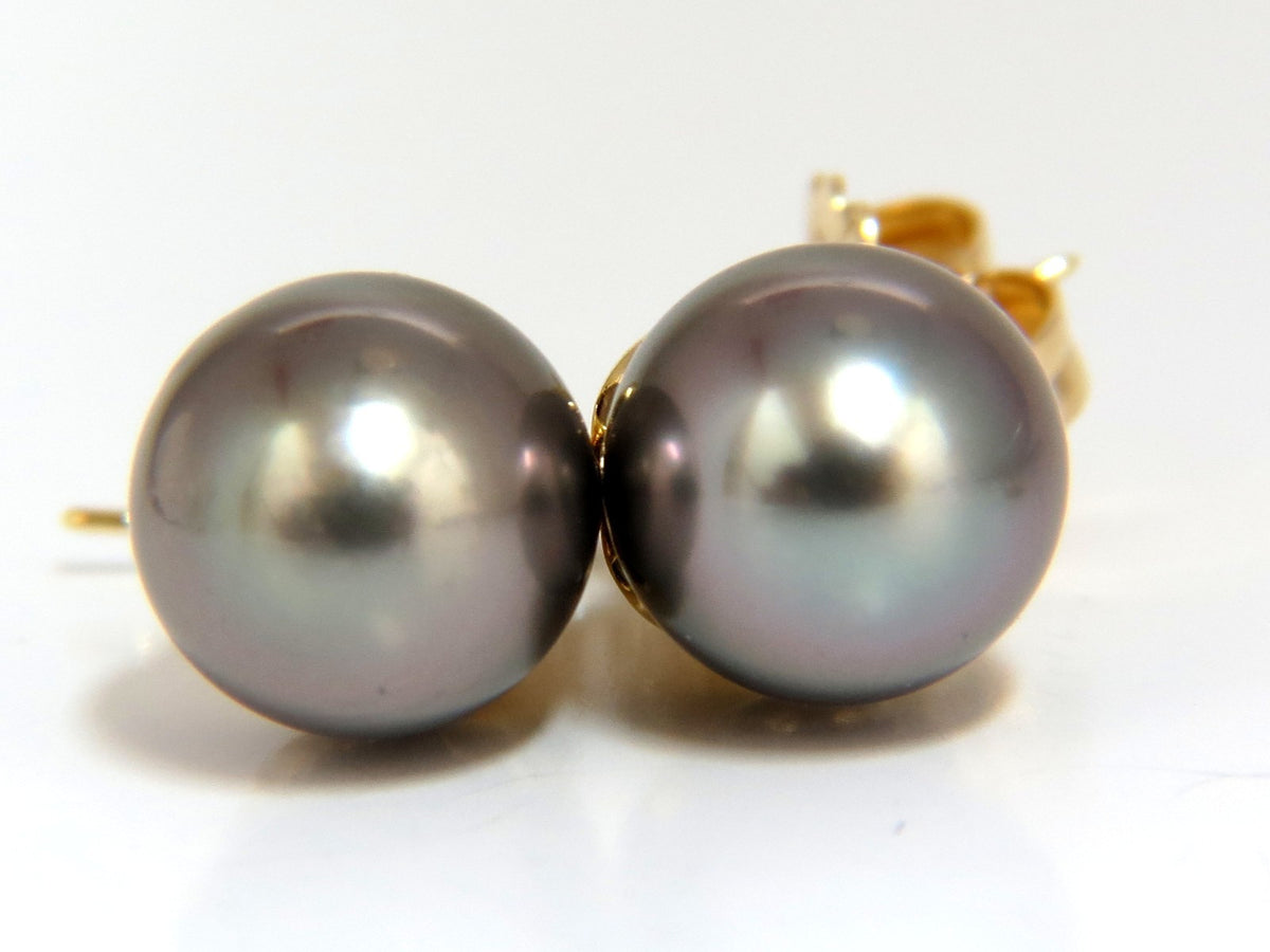 10mm natural Tahitian pearl & .80ct diamonds drop cap earrings 14kt *v