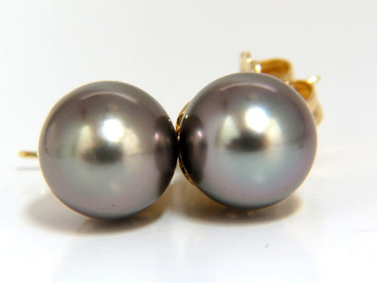 10mm natural Tahitian pearl & .80ct diamonds drop cap earrings 14kt *v