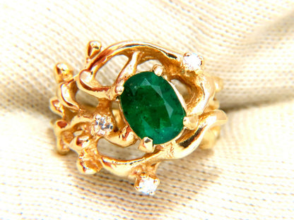 1.42ct Natural Vivid Green Emerald Diamonds Nugget Vine Ring 14kt *v