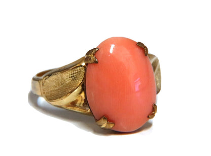 12x10mm natural 4ct pink Coral ring 10kt *v