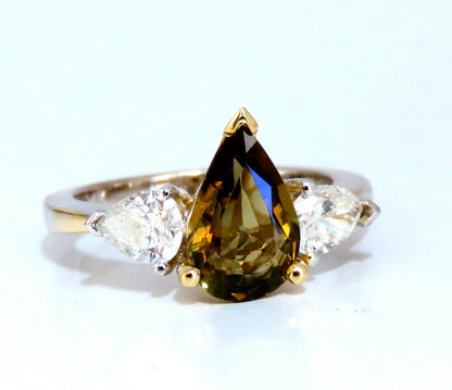 GIA Certified 2.04ct Natural No Heat Yellow Brown Sapphire Diamonds Ring 14kt *v
