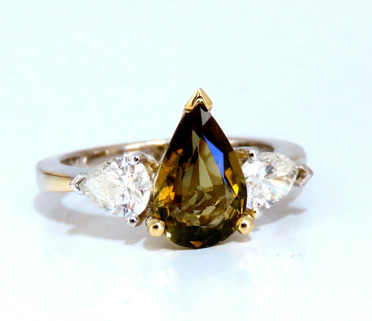 GIA Certified 2.04ct Natural No Heat Yellow Brown Sapphire Diamonds Ring 14kt *v