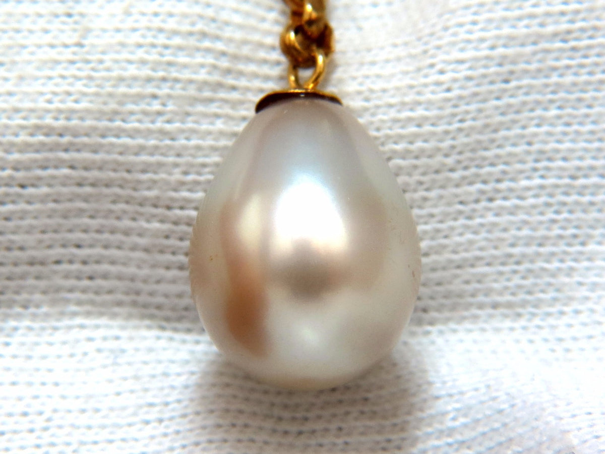 15.5mm natural south sea pearl 1.01ct emerald cut diamonds necklace drop bolo *v