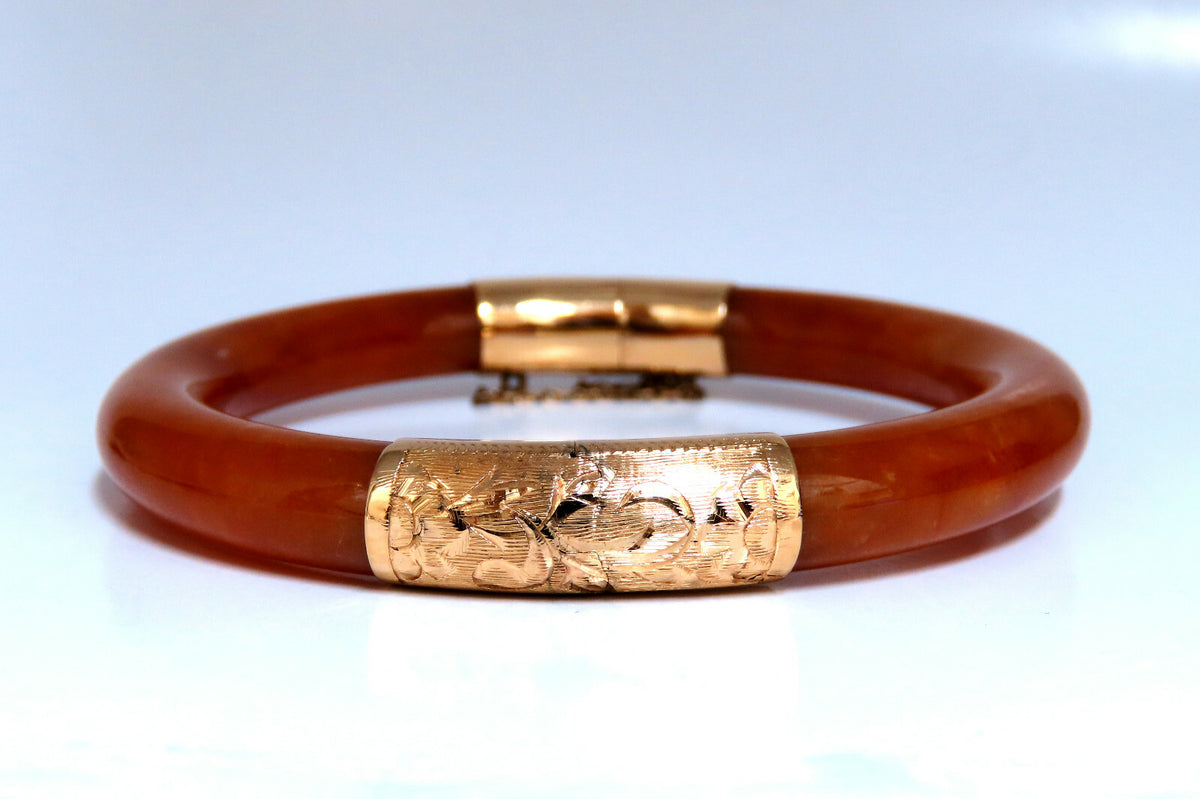 GIA Certified Natural Orange Brown Jade Bangle Bracelet 14kt *v