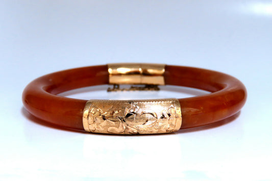GIA Certified Natural Orange Brown Jade Bangle Bracelet 14kt *v