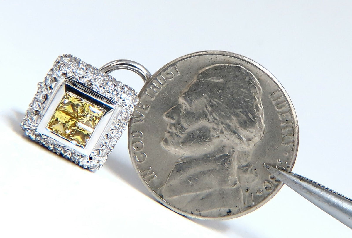 1.90ct Natural Canary Yellow Sapphire Diamond Clip Earrings 18 Karat Omega *v