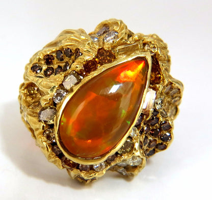 12.25ct natural opal diamonds ring 18kt Nugget Deco *v