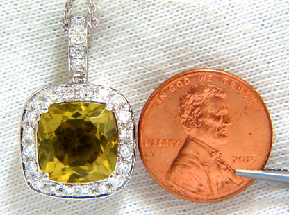5.85ct natural cushion brilliant yellow quartz diamond pendant square halo *v