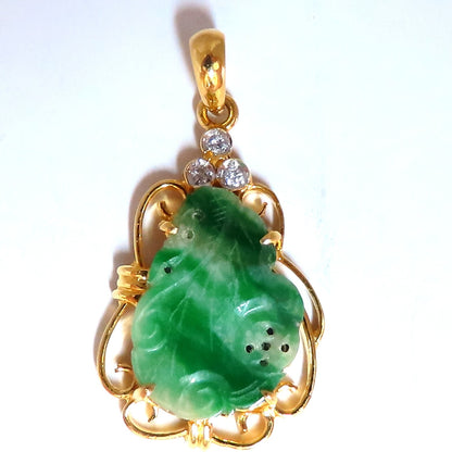 Natural Jade Carved Diamond Pendant 18kt a *v