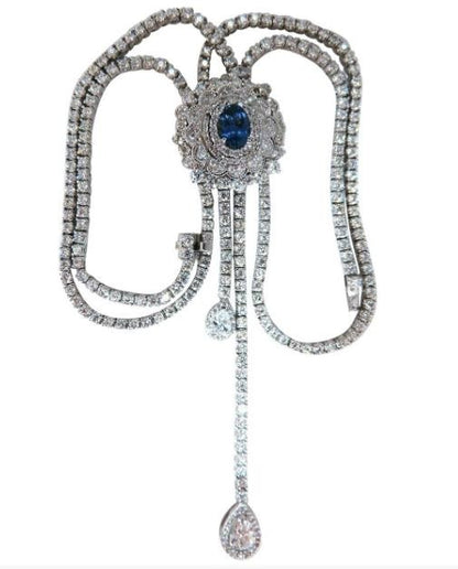 Cluster Bolo Necklace Sapphire Diamonds 18kt Gold GIA Certified 17.30ct 12349 *v