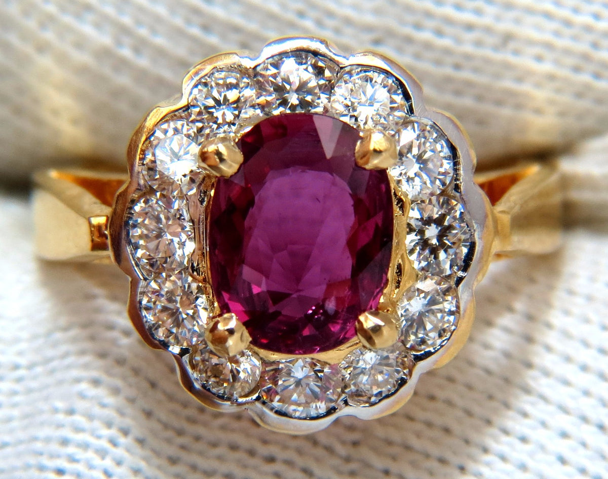GIA Certified 1.61ct oval cut purple red ruby 1.01ct diamonds ring 18kt *v
