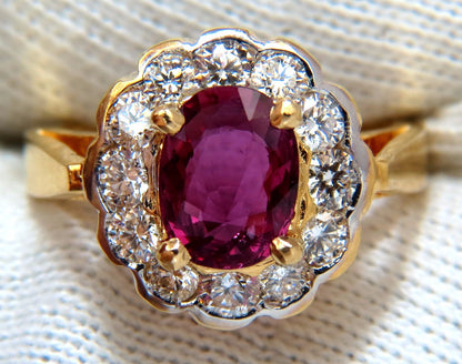 GIA Certified 1.61ct oval cut purple red ruby 1.01ct diamonds ring 18kt *v