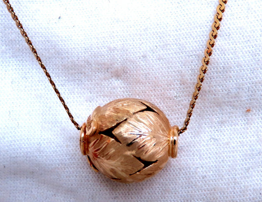 13mm Vintage Floral Gold Bead Necklace 14kt *v