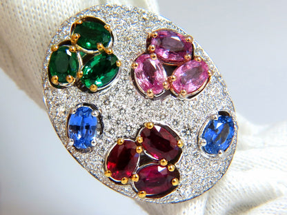 7.26CT NATURAL SAPPHIRE EMERALD RUBY DIAMONDS SECTIONAL COCKTAIL RING 18KT*v