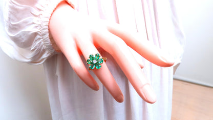 Natural Emerald Diamonds Cluster Earrings Ring Suite 18kt 12503 *v